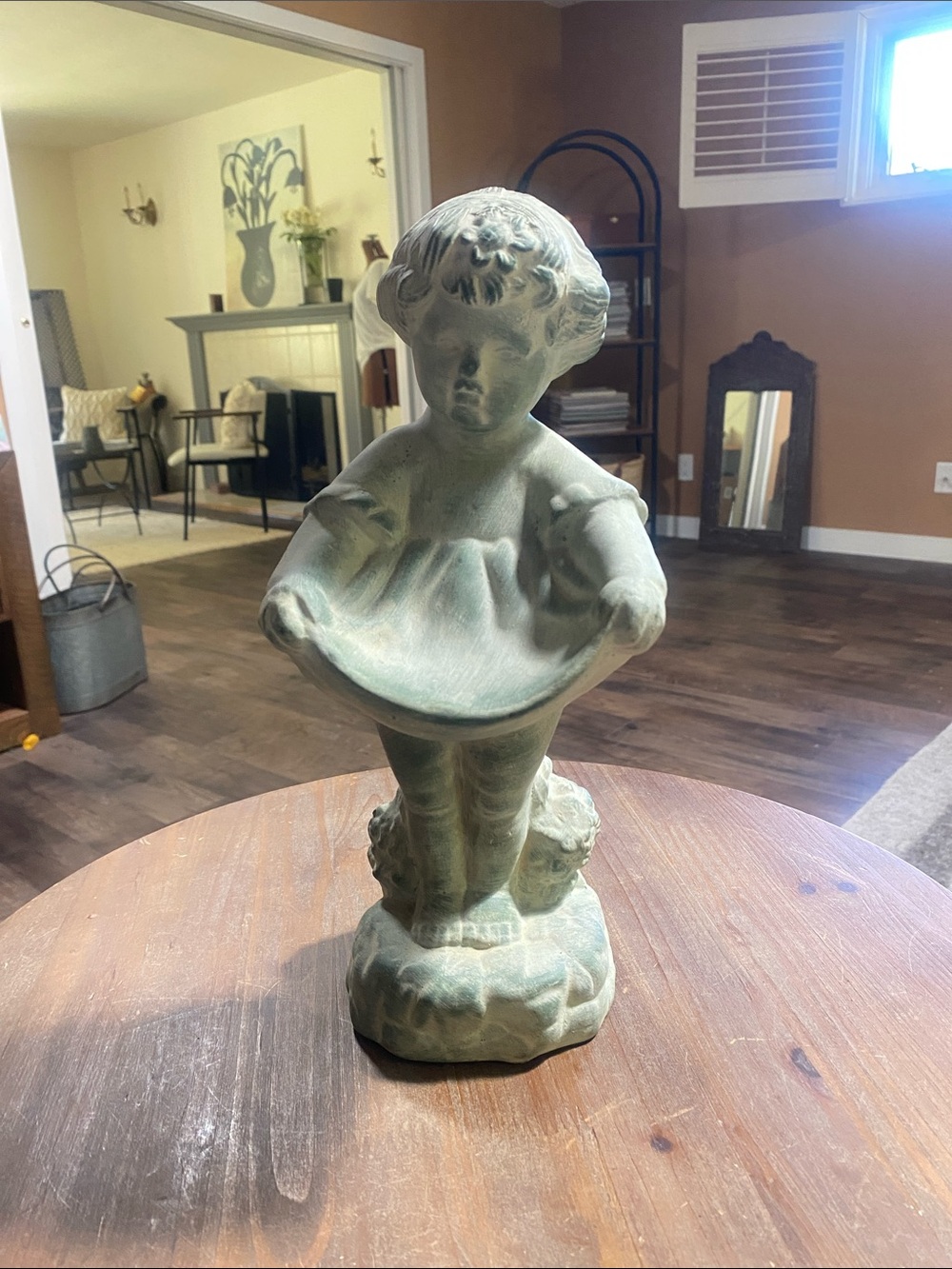 Vintage Green Cherub Garden Statue - Home Art Décor